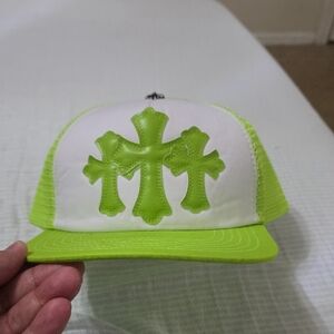 Chrome Hearts White and Neon Green Trucker Hat